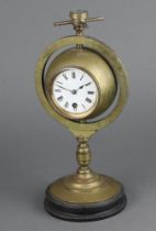 A 19th Century desk clock barometer, the top set a compass with 7cm enamelled dial, Roman