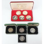 A set of 5 silver commemorative medallions no.131/7500, 3 silver National Trust medallions and an
