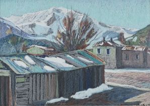 **Armeno Mattioli 1920-2010, gouache signed and indistinctly dated, village scene with distant