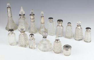A silver mounted scent bottle Birmingham 1911 15cm, 13 others and 1 chromium mounted
