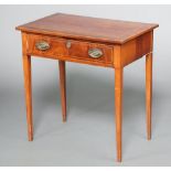 A 19th Century crossbanded mahogany side table fitted a frieze drawer, raised on square tapered