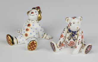 Two Royal Crown Derby Imari pattern paperweights - Spotty Clown base marked MMV 7cm, seated teddy