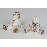 Two Royal Crown Derby Imari pattern paperweights - Spotty Clown base marked MMV 7cm, seated teddy