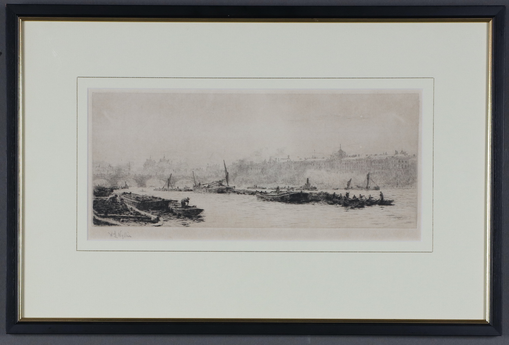 William Lionel Wyllie (1851-1931), etching signed in pencil, view of The Thames 14cm x 31cm - Image 2 of 2