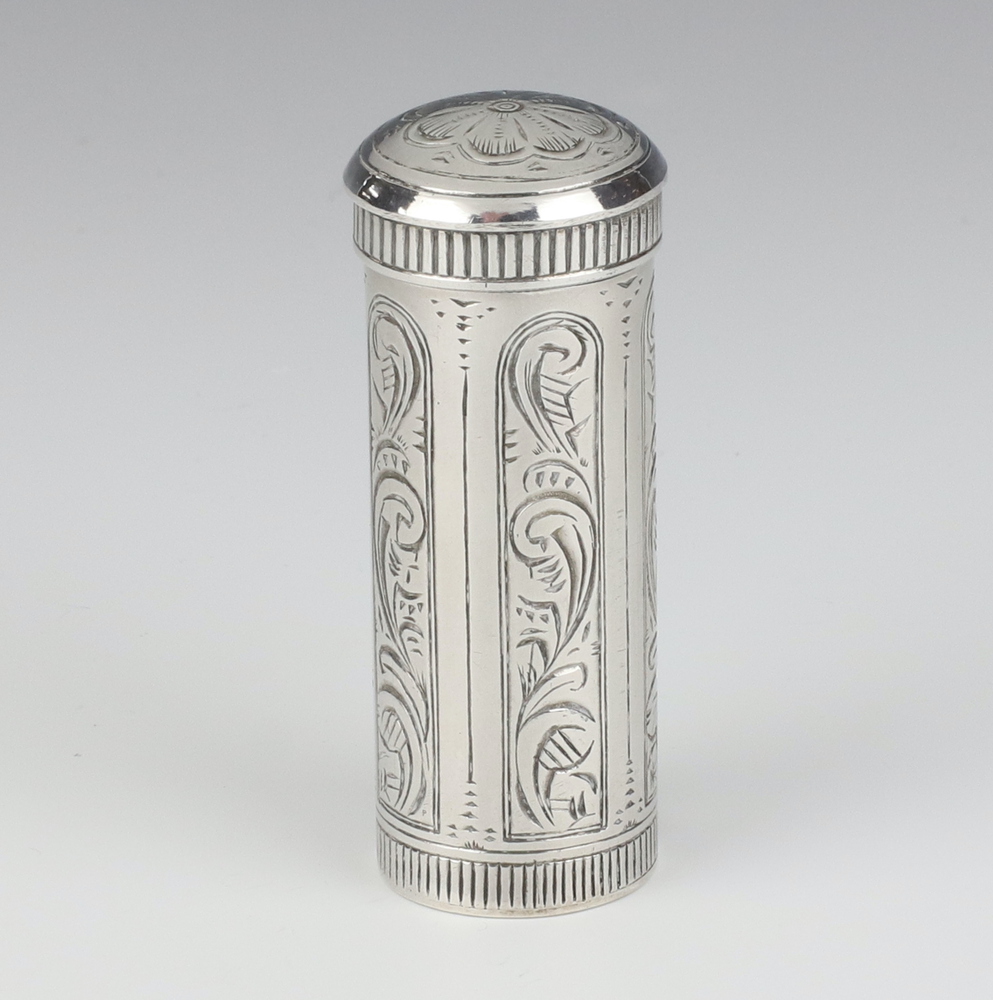 A 20th Century Dutch cylindrical silver nutmeg grater with scroll decoration 63.8 grams, 7cm