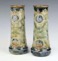 A pair of Royal Doulton green salt glazed cylindrical vases, bases impressed Royal Doulton 6699,