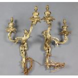 A pair of Rococo style gilt metal twin light electric wall light brackets 47cm h x 32cm