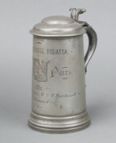 A Victorian Exeter College Regatta pewter lidded trophy tankard marked Exeter College Sritch Pairs