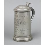 A Victorian Exeter College Regatta pewter lidded trophy tankard marked Exeter College Sritch Pairs