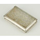 A 19th Century French silver rectangular snuff box with engraved scroll decoration 55.3 grams, 6cm