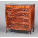 A 19th Century inlaid mahogany bow front chest of 4 long graduated drawers with gilt metal swan neck