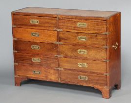 A reproduction mahogany military chest with green tooled leather inset writing surface, fitted 10