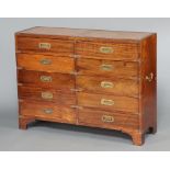 A reproduction mahogany military chest with green tooled leather inset writing surface, fitted 10