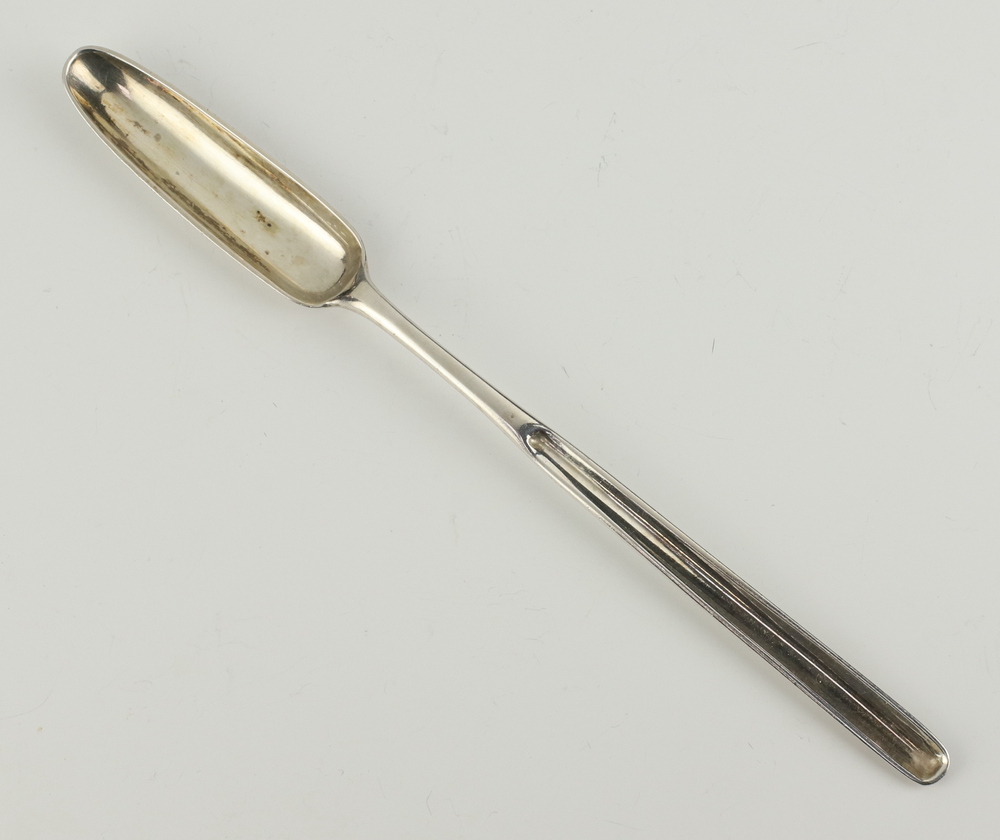 A George III silver marrow scoop with engraved armorial London 1796, 49 grams, maker Solomon Hougham