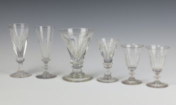 An 18th/19th Century glass rummer, 2 glass champagne flutes and 3 antique glasses