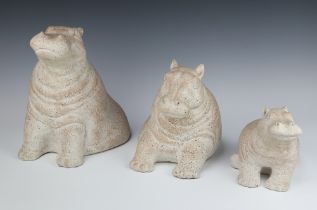 Three graduated hippopotamus by Paul Bellardo for Austin Sculptures 17cm, 21cm and 34cm