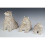 Three graduated hippopotamus by Paul Bellardo for Austin Sculptures 17cm, 21cm and 34cm