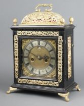 A 17th/18th Century double fusee, striking on bell bracket clock, the 17cm square gilt dial with