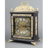 A 17th/18th Century double fusee, striking on bell bracket clock, the 17cm square gilt dial with