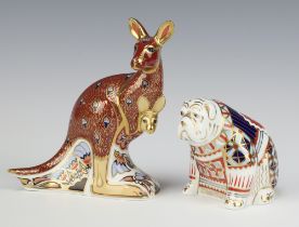 Two Royal Crown Derby Imari pattern paperweights - seated bulldog with gold stopper base marked