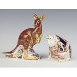 Two Royal Crown Derby Imari pattern paperweights - seated bulldog with gold stopper base marked