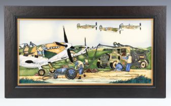 Paul Hilditch, a Moorcroft limited edition framed plaque "Preparing for Scramble" 18cm x 39cm with