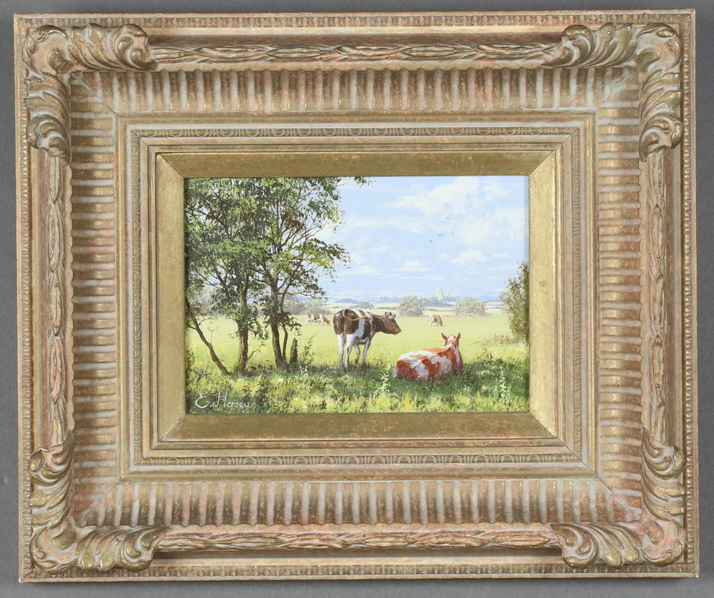 **Edward Hersey (born 1948), acrylic on board signed, cattle in an extensive landscape with - Image 2 of 2