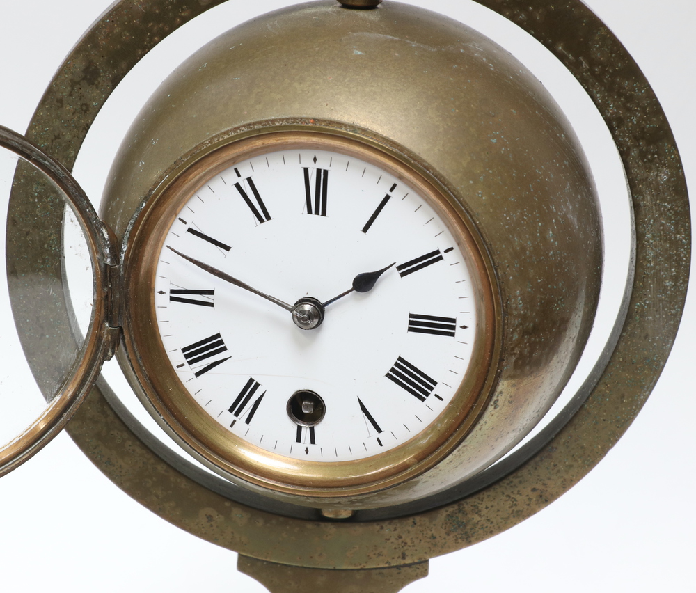 A 19th Century desk clock barometer, the top set a compass with 7cm enamelled dial, Roman - Image 6 of 7