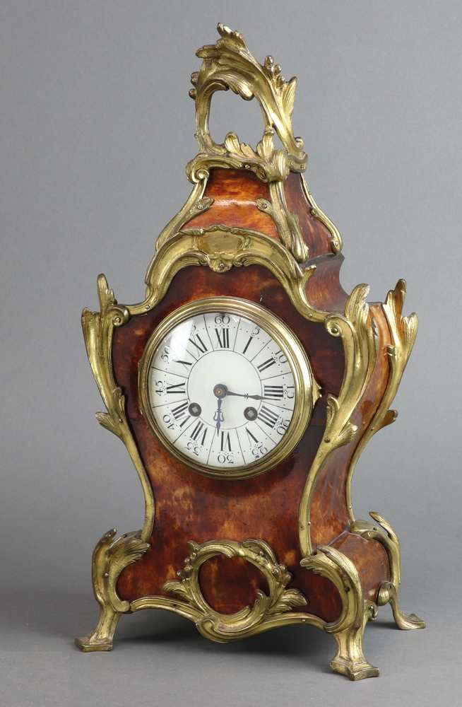 A 19th/20th Century French 8 day mantel clock with 10cm enamelled dial, Roman numerals, contained in