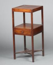 A 19th Century square mahogany 2 tier night/bedside table fitted a drawer, raised on square