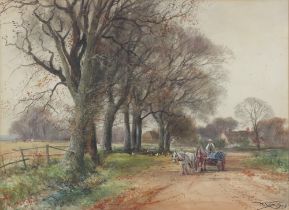 Henry Charles Fox (1855-1929) watercolour signed and dated 1909, a farmer with horse and cart in a