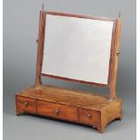 A 19th Century rectangular plate dressing table mirror contained in a mahogany inlaid satinwood