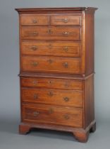 An 18th/19th Century inlaid oak chest on chest with moulded cornice, fitted 2 short and 3 long