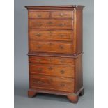 An 18th/19th Century inlaid oak chest on chest with moulded cornice, fitted 2 short and 3 long