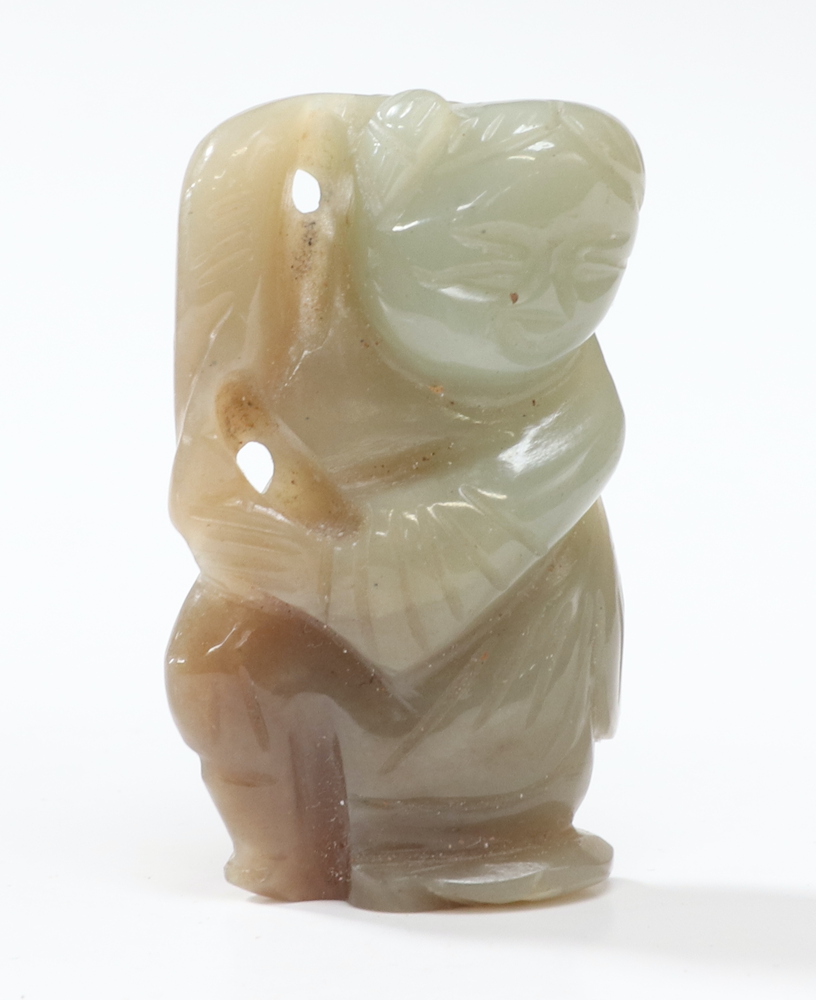 A Chinese hardstone carving of a dog 3cm, ditto standing gentleman 4cm The dog is a pendant and is - Image 2 of 13