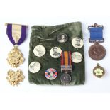 Queen's South Africa miniature medal, a Primrose League jewel, Victorian Unofficial Jubilee medal