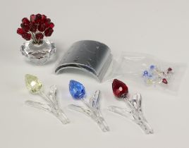 Three Swarovski Crystal models of tulips 9cm, ditto vase of tulips 6cm and a collection of loose