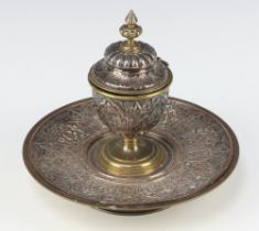 An Elkingtons style silver plated pedestal inkwell raised on a circular foot 16cm Most of the