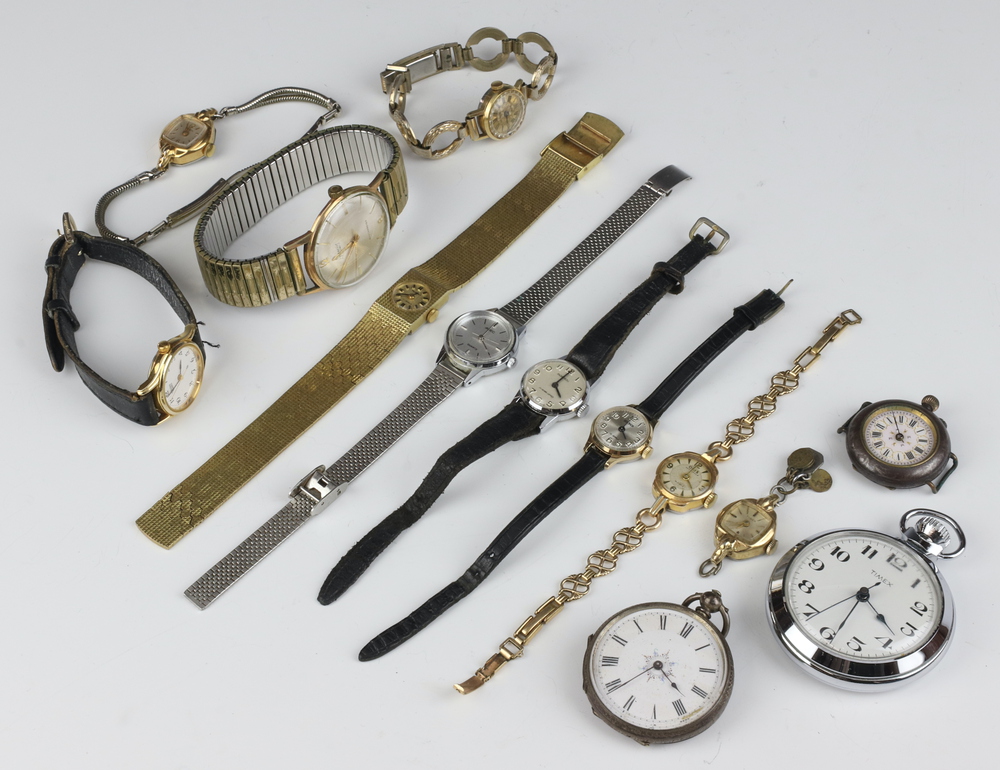 A Continental open faced fob watch and a collection of vintage wristwatches