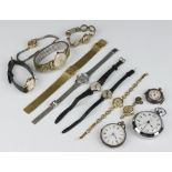 A Continental open faced fob watch and a collection of vintage wristwatches