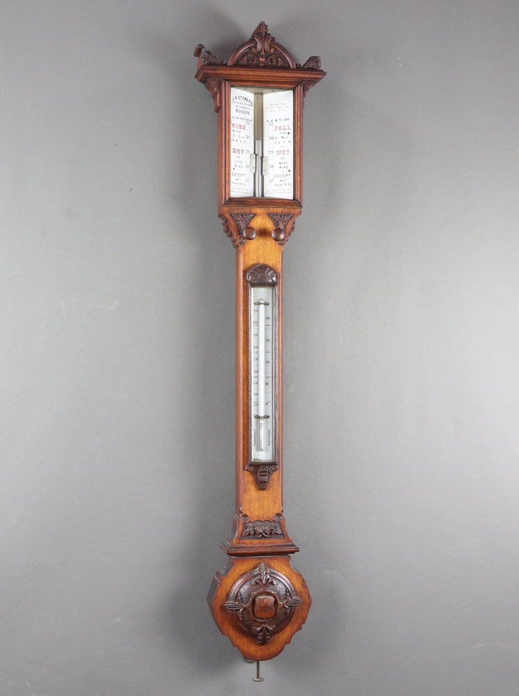 J H Steward, 406, 66 Strand, 54 Cornhill London, a Victorian mercury stick barometer and thermometer