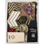 A collection of military rank slides, stripes, cloth insignia