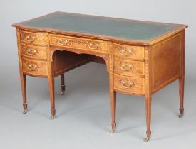 Maple & Co, an Edwardian inlaid and crossbanded mahogany writing table with green inset writing