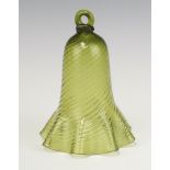 A Victorian green glass bell shaped smoke dome 15cm x 12cm