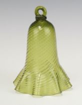 A Victorian green glass bell shaped smoke dome 15cm x 12cm