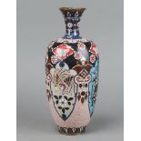 A 19th/20th Century black ground cloisonne club shaped vase with panelled decoration 29cm Top
