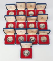Thirteen 1970's proof silver coins and commemorative crowns, each weighing 28.276grams, all cased
