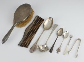 A George III silver Old English pattern sifter spoon London 1829, a ditto pudding spoon, 2 silver