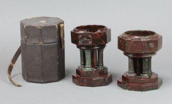 A serpentine octagonal travelling font 14cm x 10cm with original carrying case (chip to rim)