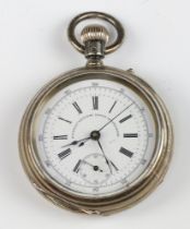 Thomas Russell and Son, a keyless lever chronograph pocket watch with enamelled dial, Roman